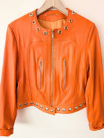 Lade das Bild in den Galerie-Viewer, Lederjacke Cropped 90s Rave Orange (L)
