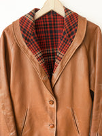 Lade das Bild in den Galerie-Viewer, RARE 60s Lederjacke Tartan Rot (L-XL)
