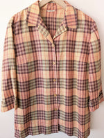 Lade das Bild in den Galerie-Viewer, *Leinen* Bluse Tartan Muster Altrosa (L)
