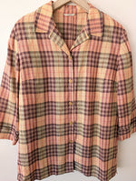 Lade das Bild in den Galerie-Viewer, *Leinen* Bluse Tartan Muster Altrosa (L)
