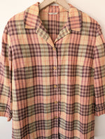 Lade das Bild in den Galerie-Viewer, *Leinen* Bluse Tartan Muster Altrosa (L)
