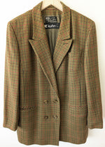Lade das Bild in den Galerie-Viewer, *Wolle* Blazer Zweireiher 80s Tartan Khaki (L-XL)
