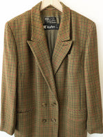 Lade das Bild in den Galerie-Viewer, *Wolle* Blazer Zweireiher 80s Tartan Khaki (L-XL)

