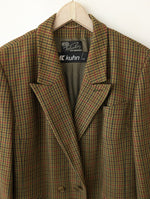 Lade das Bild in den Galerie-Viewer, *Wolle* Blazer Zweireiher 80s Tartan Khaki (L-XL)
