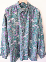 Lade das Bild in den Galerie-Viewer, *Seide* Hemd Blumen Print Flieder &amp; Mint (XL)
