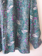 Lade das Bild in den Galerie-Viewer, *Seide* Hemd Blumen Print Flieder &amp; Mint (XL)
