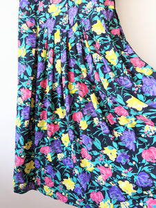 Kleid 80s Blumen Print Lila Pink Heavin (M-L)