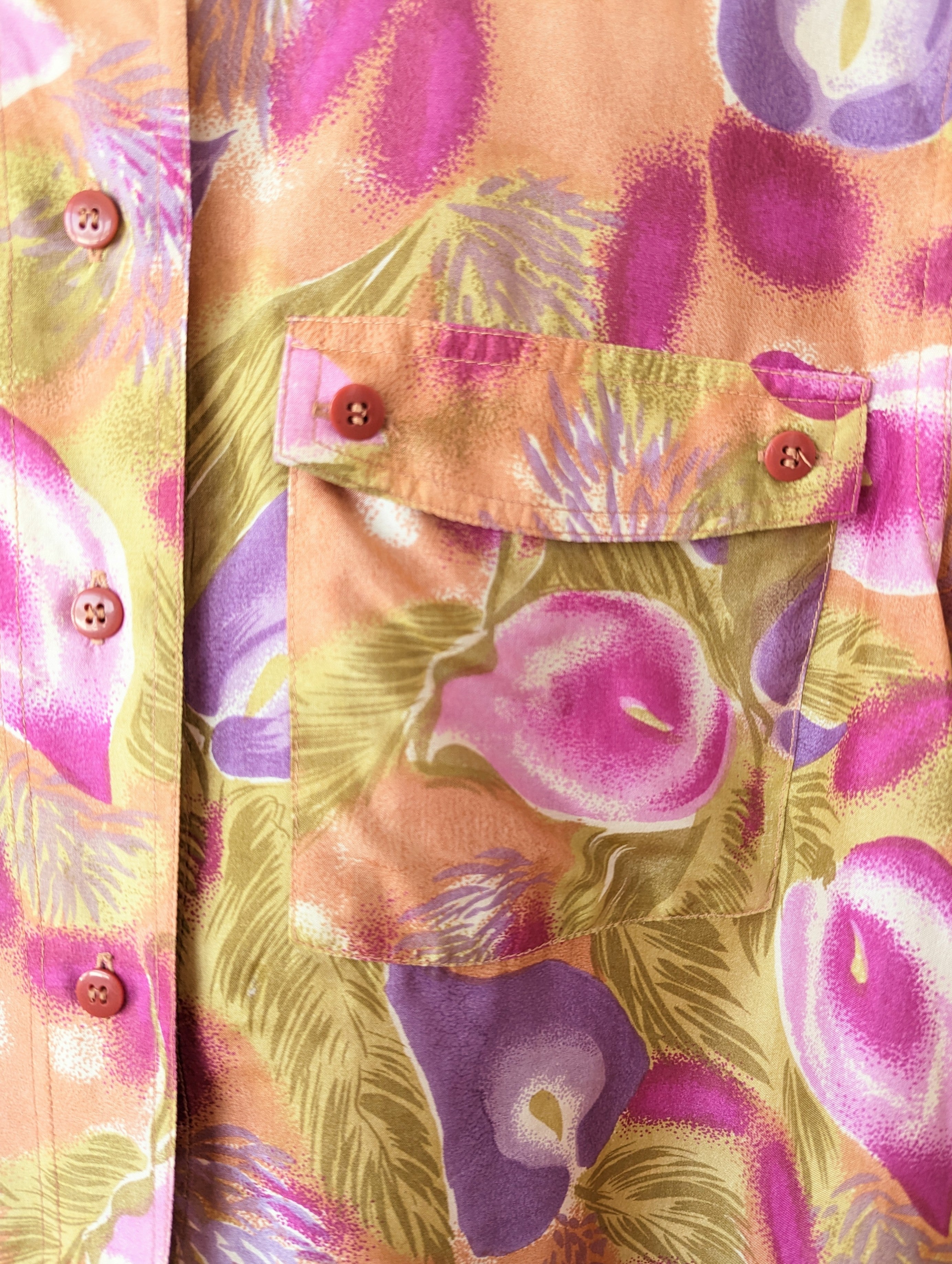 *Seide* Bluse Apricot Vulva Blüten Print Heavin (M-L)