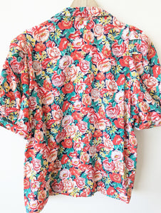 Bluse 80s Rose Print Paris Heavin (M-L)