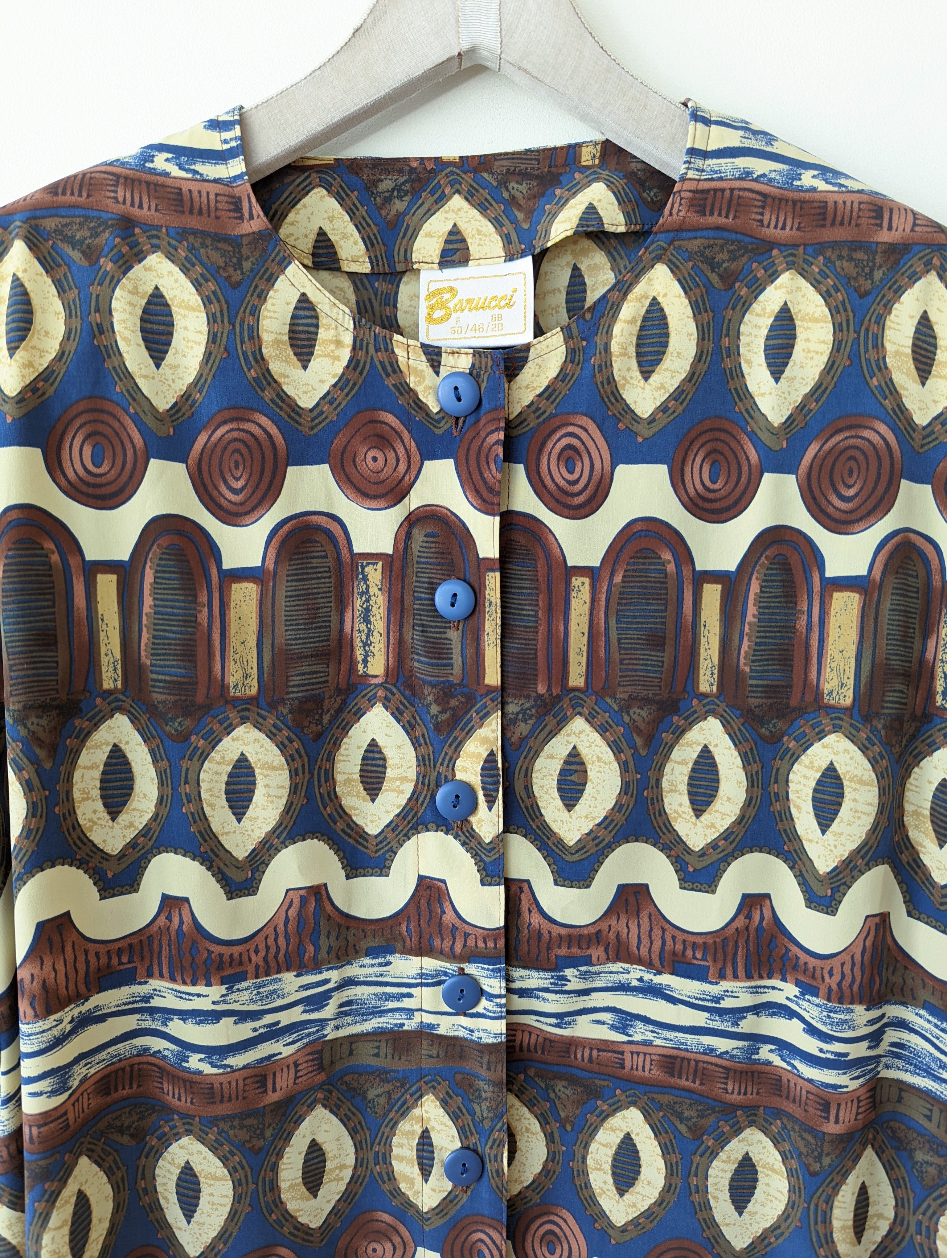 Bluse 80s Ethno Print Blau Heavin (XL-XXL)