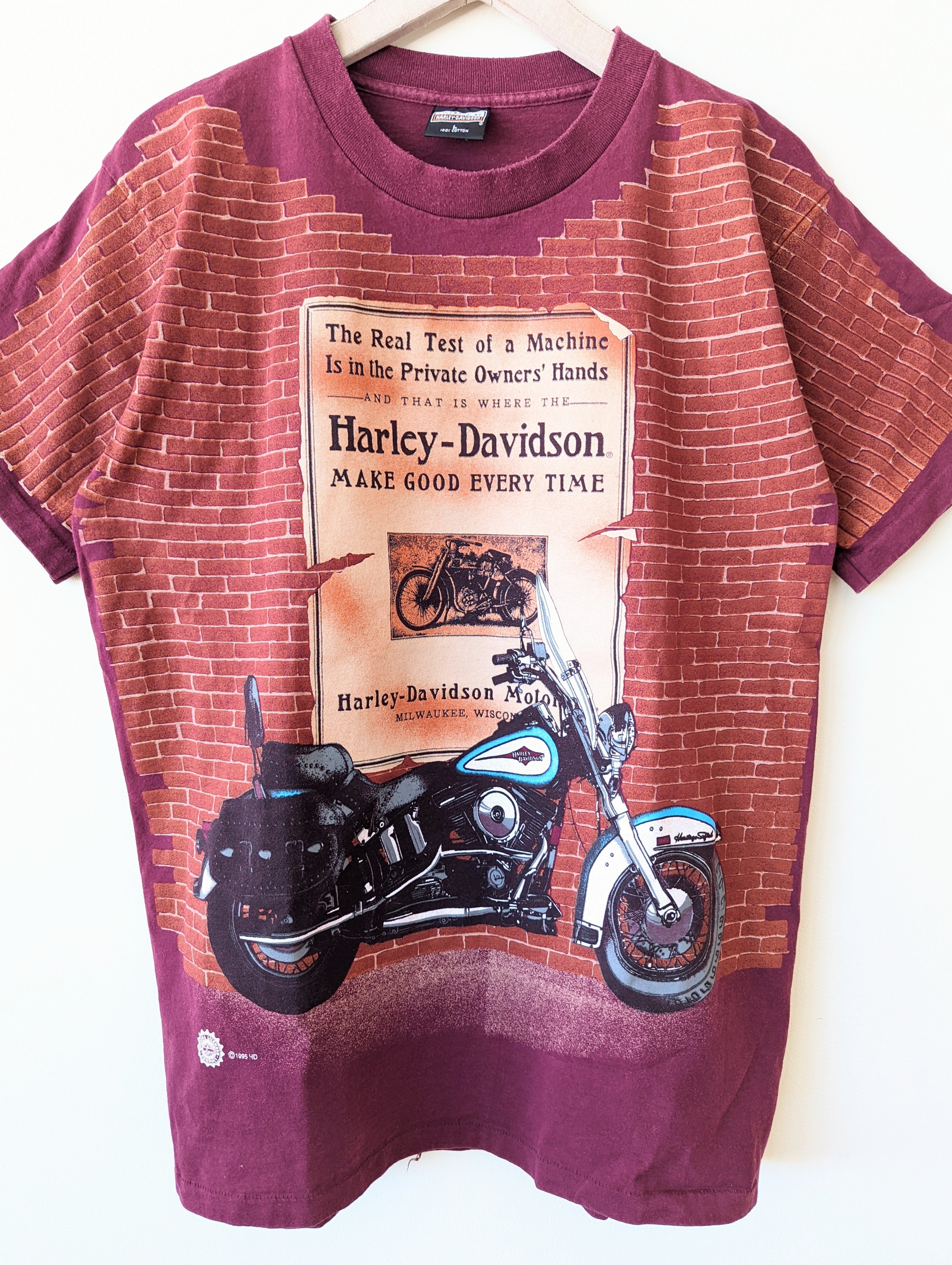 *RARE Harley Davidson* Shirt 1995 Rot Singlestitched Heavin (L)