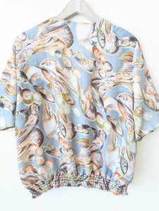 Bluse Blouson 80s Print Blau Heavin (L)