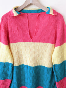 *Handmade* Häkel Pullover Pink Türkis Gelb Heavin (M-XL)