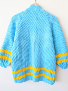 *Handmade* Häkel Pullover Hellblau Gelb Heavin (M-L)