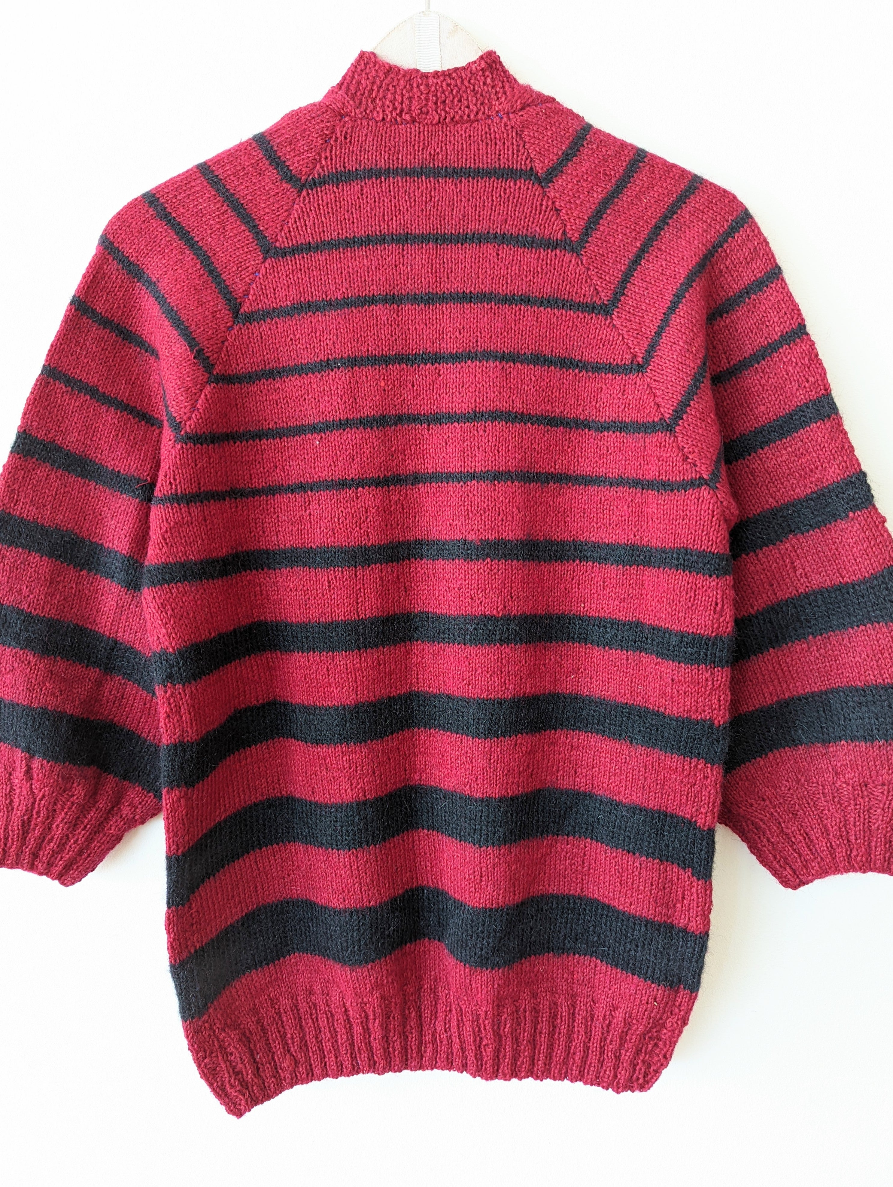 *Handmade* Häkel Pullover Dunkelrot Streifen Heavin (M)