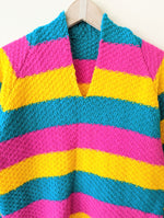 Lade das Bild in den Galerie-Viewer, *Handmade* Pullover Streifen Pink Gelb Türkis Heavin (M)
