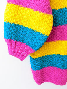 *Handmade* Pullover Streifen Pink Gelb Türkis Heavin (M)