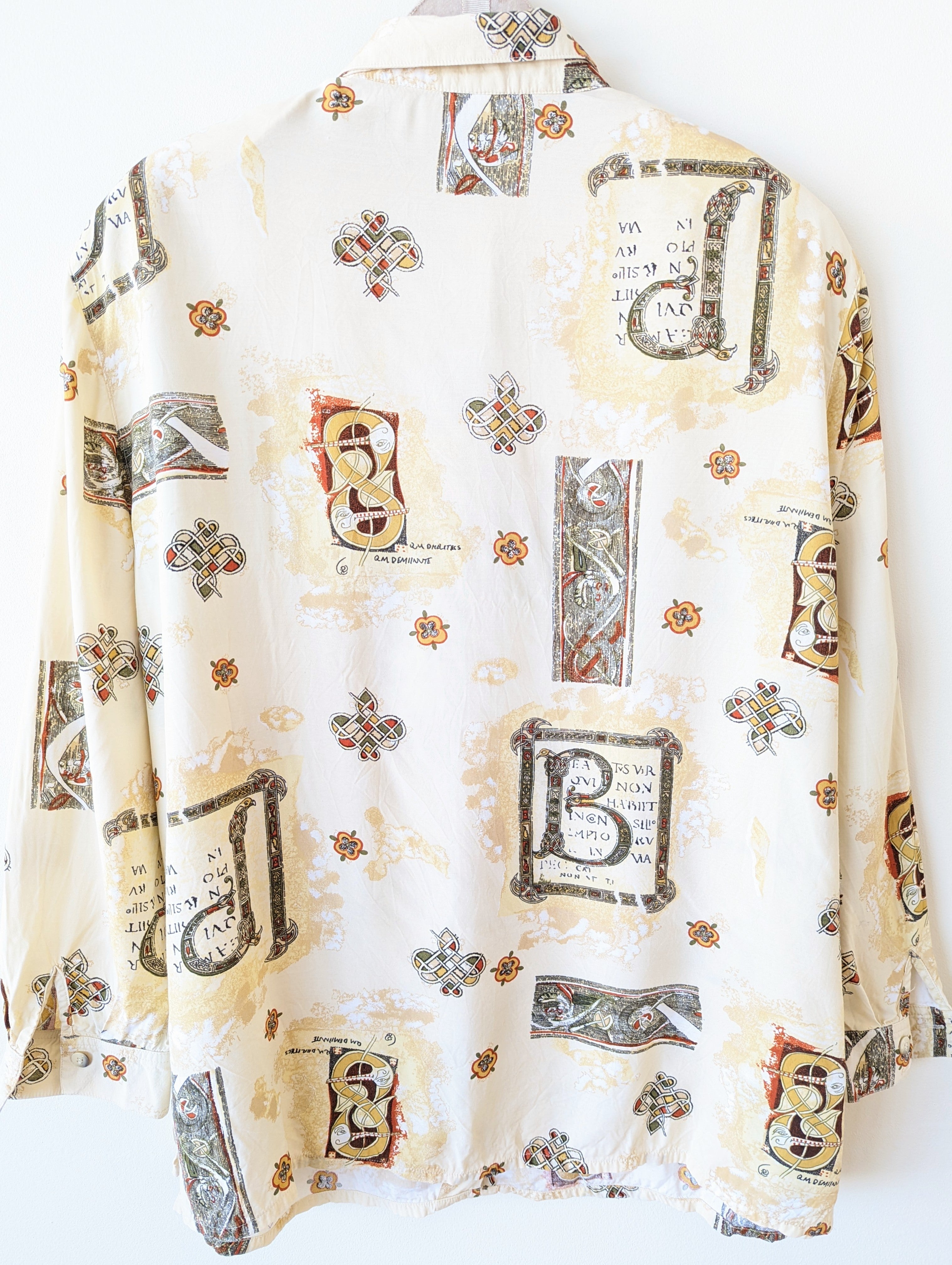 Bluse 90s Psychedelic Print Beige Heavin (L-XL)