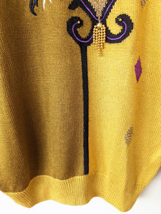 Pullover Khaki 80s Perlen Stick Heavin (L)