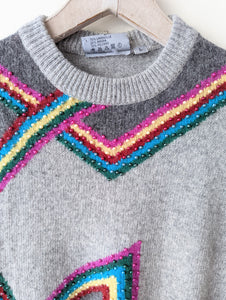 Pullover 80s Rainbow Perlen Angora Heavin (L)