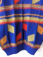 Lade das Bild in den Galerie-Viewer, Pullover Wolle 80s Grafic Royalblau Heavin (L)
