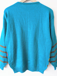 Pullover 80s Mond Stickerei Türkis Heavin (S-M)